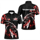 Maxcorners Custom Black And Red Flame Dragon Bowling Polo Shirts For Men, Dragon Bowling League Shirt