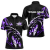 Maxcorners Custom Black And Purple Flame Dragon Bowling Polo Shirts For Men, Dragon Bowling League Shirt