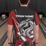 Maxcorners Custom Black And Red Flame Dragon Bowling Jerseys, Dragon Men Bowling Team Polo Shirts