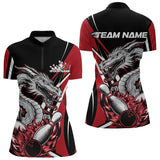 Maxcorners Custom Black And Red Flame Dragon Bowling Jerseys, Dragon Men Bowling Team Polo Shirts