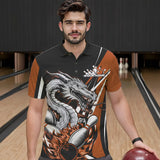 Maxcorners Custom Black And Orange Flame Dragon Bowling Jerseys, Dragon Men Bowling Team Polo Shirts