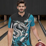 Maxcorners Custom Black And Blue Flame Dragon Bowling Jerseys, Dragon Men Bowling Team Polo Shirts