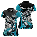 Maxcorners Custom Black And Blue Flame Dragon Bowling Jerseys, Dragon Men Bowling Team Polo Shirts