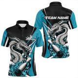 Maxcorners Custom Black And Blue Flame Dragon Bowling Jerseys, Dragon Men Bowling Team Polo Shirts