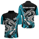 Maxcorners Custom Black And Blue Flame Dragon Bowling Jerseys, Dragon Men Bowling Team Polo Shirts