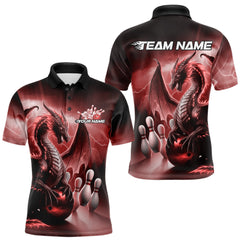 Maxcorners Custom Red Thunder Lightning Dragon Bowling Polo Shirts For Men, Dragon Bowling Uniform