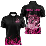 Maxcorners Custom Pink Skull Smoke Bowling Team Men Polo Shirts, Halloween Bowling Outfit LM2608