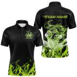 Maxcorners Custom Green Skull Smoke Bowling Team Men Polo Shirts, Halloween Bowling Outfit LM2608