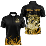 Maxcorners Custom Yellow Skull Smoke Bowling Team Men Polo Shirts, Halloween Bowling Outfit LM2608