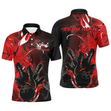 Maxcorners Black And Red Custom Flame Bowling Polo Shirts For Men, Fire Bowling Team Shirt