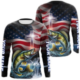 Maxcorners Custom Patrotic Walleye Long Sleeve Fishing Shirts, Faith Walleye Fishing Shirt LM0607