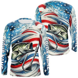 Maxcorners Custom Patriotic Amercian Flag Largemouth Bass Long Sleeve Tournament Fishing Shirts LM0607