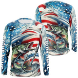 Maxcorners Custom Patriotic Amercian Flag Pike Long Sleeve Tournament Fishing Shirts LM0607