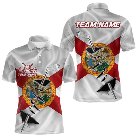 Maxcorners Custom Florida State Flag Golf Club Patriotic Golf Team Shirt For Men, Golfer Outfits