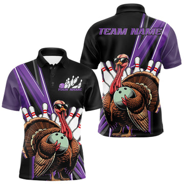 Maxcorners Black And Purple Custom Funny Turkey Bowling Men Shirts, Bowling League Team Shirt LM2602