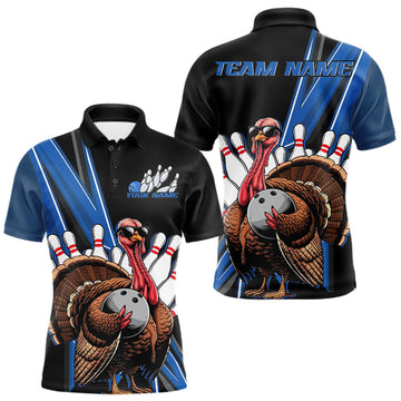 Maxcorners Black And Blue Custom Funny Turkey Bowling Men Shirts, Bowling League Team Shirt LM2602