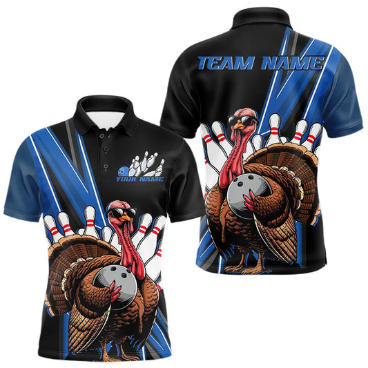 Maxcorners Black And Blue Custom Funny Turkey Bowling Men Shirts, Bowling League Team Shirt LM2602