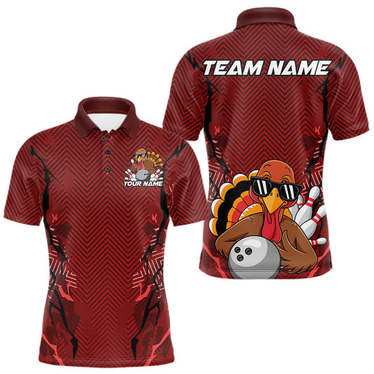 Maxcorners Red Custom Funny Turkey Bowling Jerseys, Bowling Team League Shirt Men Bowlers Outfit LM2602