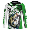 Maxcorners Largemouth Bass Custom Long Sleeve Tournament Fishing Shirts, Bass Fishing Jerseys | Green LM0201