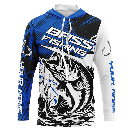 Maxcorners Personalized Bass Fishing Jerseys, Bass Long Sleeve Tournament Fishing Shirts Fishing Gifts | Blue LM0201