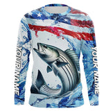Maxcorners Striped Bass Fishing American Flag Saltwater Fishing Shirts, Custom Striper Fishing Jerseys LM2408