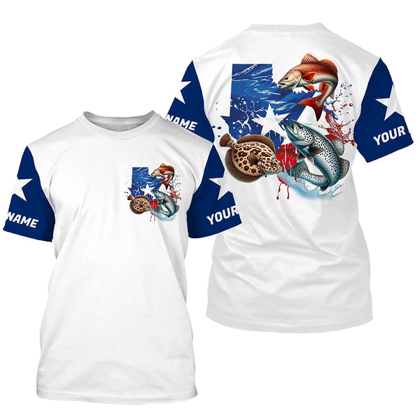 Maxcorners Personalized Texas Flag Fishing Shirts, Texas Slam Redfish Trout Flounder Long Sleeve Fishing Shirts MT2108