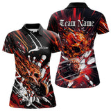 Maxcorners Custom Flame Skull Bowling Team Men Polo Shirts, Fire Halloween Bowler Outfit Uniform LM2707