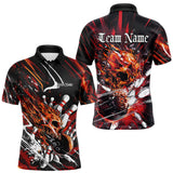 Maxcorners Custom Flame Skull Bowling Team Men Polo Shirts, Fire Halloween Bowler Outfit Uniform LM2707