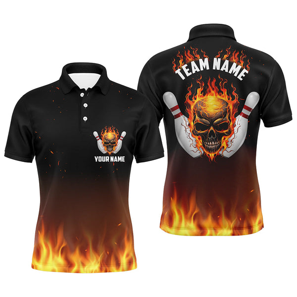Maxcorners Personalized Men Bowling Shirts, Flame Skull Team Bowling Jerseys For Bowling Players