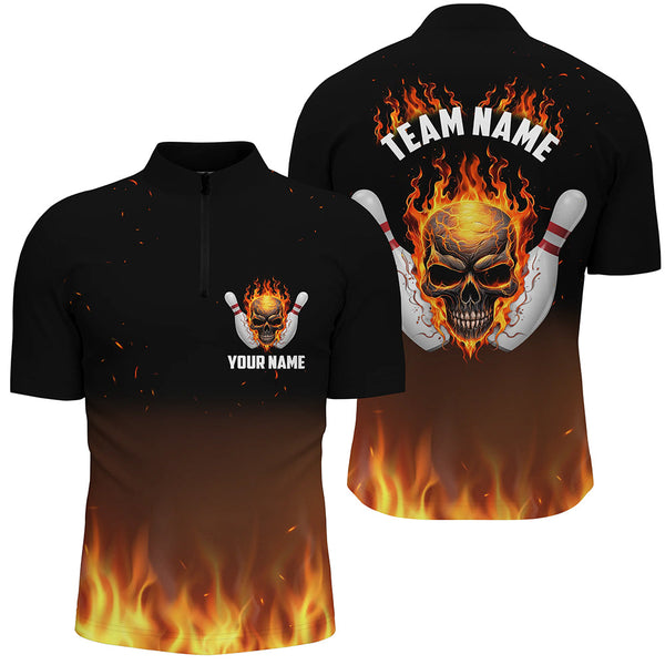 Maxcorners Personalized Men Bowling Shirts, Flame Skull Team Bowling Jerseys For Bowling Players