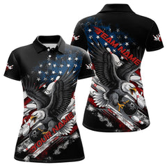 Maxcorners Personalized American Flag Eagle Men Bowling Polo Shirts, Patriotic Us Bowling League Shirt