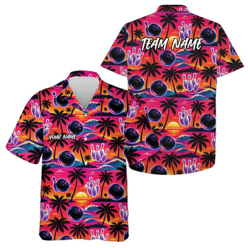Maxcorners Custom Palm Tree And Sunset Scene Bowling Hawaiian Shirts For Men And Women Summer Outfit 6 LM0503