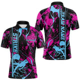 Maxcorners Custom Blue And Pink Strike Bowling Polo Team Shirts For Men, Strike Bowling Jersey TU0506