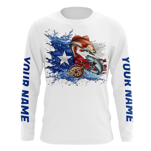 Maxcorners Personalized Texas Slam Redfish, Trout, Flounder Long Sleeve Fishing Shirts, Texas Fishing Jerseys MT2108