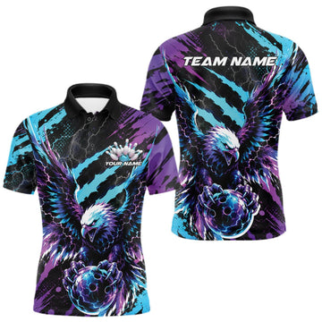 Maxcorners Custom Blue And Purple Claw Marks Eagle Bowling Men Polo Shirt, Eagle Bowling Jersey LM0409