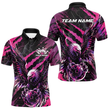 Maxcorners Custom Pink And Purple Claw Marks Eagle Bowling Men Polo Shirt, Eagle Bowling Jersey LM0409
