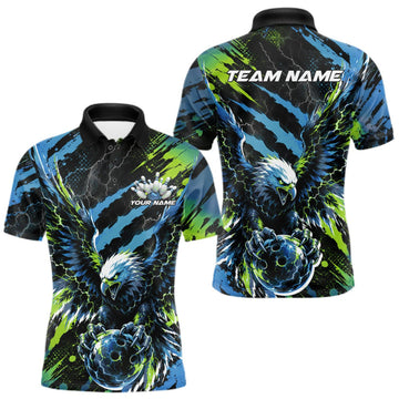 Maxcorners Custom Blue And Green Claw Marks Eagle Bowling Men Polo Shirt, Eagle Bowling Jersey LM0409