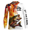 Maxcorners Flame American Flag Custom Bass Fishing Shirts, Patriotic Bass Long Sleeve Fishing Jerseys LM0501