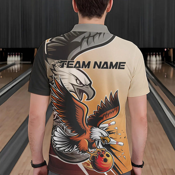 Maxcorners Custom Eagle Bowling Jerseys With Names, Orange Eagle Bowling League Men Polo Shirts