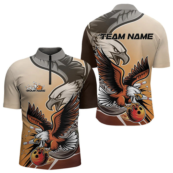 Maxcorners Custom Eagle Bowling Jerseys With Names, Orange Eagle Bowling League Men Polo Shirts