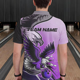 Maxcorners Custom Eagle Bowling Jerseys With Names, Purple Eagle Bowling League Men Polo Shirts