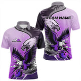 Maxcorners Custom Eagle Bowling Jerseys With Names, Purple Eagle Bowling League Men Polo Shirts