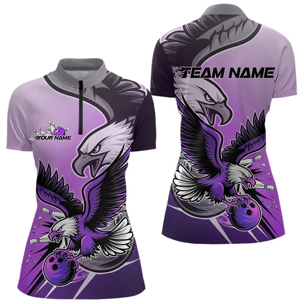 Maxcorners Custom Eagle Bowling Jerseys With Names, Purple Eagle Bowling League Men Polo Shirts