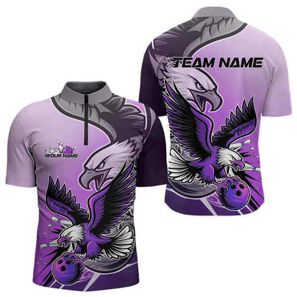 Maxcorners Custom Eagle Bowling Jerseys With Names, Purple Eagle Bowling League Men Polo Shirts