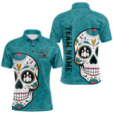Maxcorners Custom Blue Sugar Skull Bowling Team Polo Shirts For Men, Halloween Bowlers Outfit LM0706
