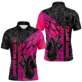Maxcorners Custom Black And Pink Purple Flame Bowling Polo Shirts For Men, Bowling Pattern Shirt MT1006