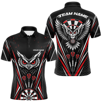 Maxcorners Custom Black And Red Owl Darts Polo Shirts For Men, Darts Team Jerseys LM0208