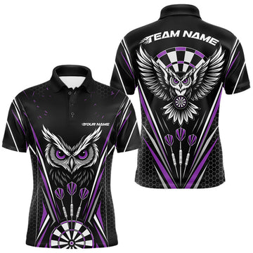 Maxcorners Custom Black And Purple Owl Darts Polo Shirts For Men, Darts Team Jerseys LM0208
