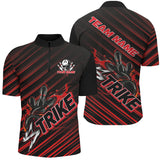 Maxcorners Custom Black And Red Flame Strike Bowling Shirts For Men, Bowling League Bowling Uniform