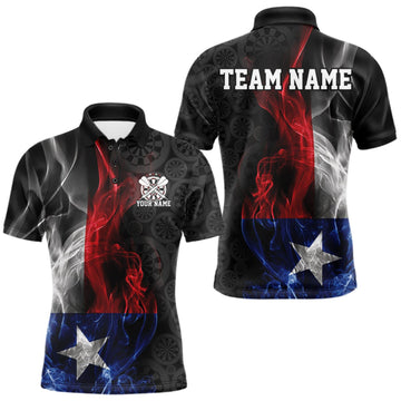 Maxcorners Custom Patriotic Texas Flag Smoke Flame Dart Jersey, Dart Team Men Polo Shirt LM0409